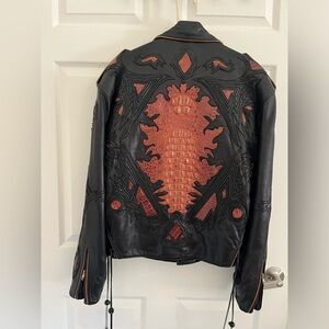 Amazing real leather motorcycle jacket with red alligator leather